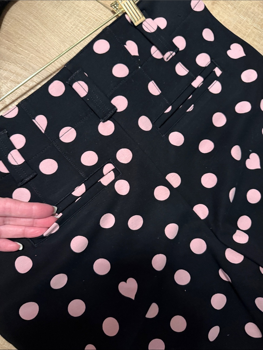 NEW Anthropologie Black pants with Pink Polka Dot & Heart Print - Picture 10 of 15